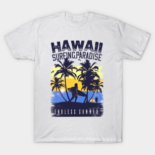 Hawaii surfing paradise endless summer ,Surfing Hawaii  Vacation Palm Trees Tropical T-Shirt